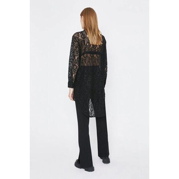 ✨Zara All Over Lace Long Black Sz Small Shirt✨ - Picture 3 of 13
